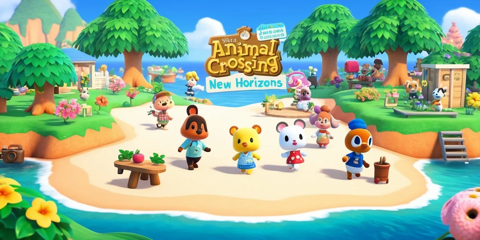 A vibrant and colorful digital illustration of the Animal Crossing: New Horizons game, featuring a charming island setting with lush green trees, sandy white beaches, and a bright blue sky, with various adorable characters and creatures from the game, such as Tom Nook, Isabelle, and K.K. Slider, engaged in different activities, surrounded by familiar game elements like flowers, furniture, and buildings, with a mix of soft and bold lines, and a warm and inviting atmosphere, incorporating the game's distinct visual style and aesthetic, with pastel colors and gentle textures, and a sense of serenity and joy, set against a beautifully designed and meticulously detailed background that showcases the game's unique charm and personality.