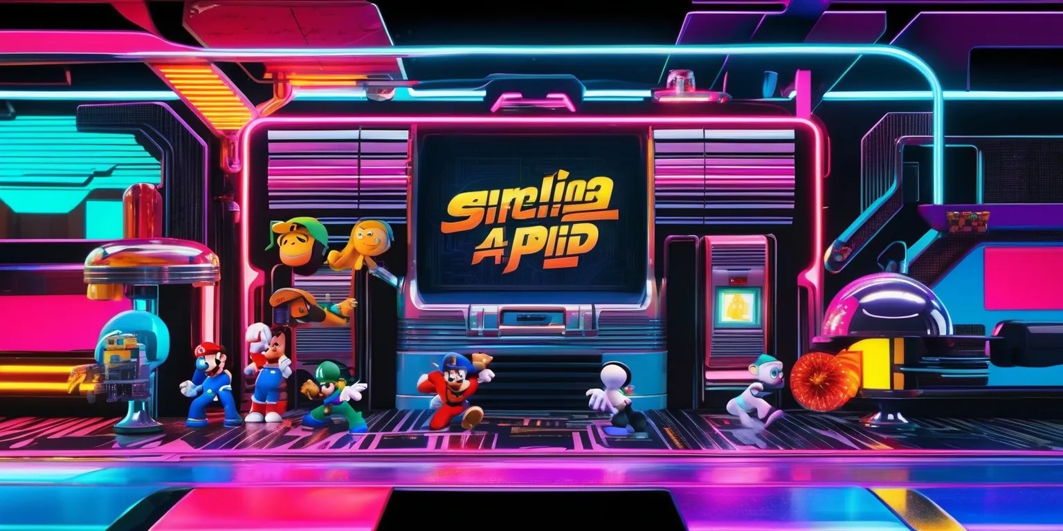 A vibrant reimagined classic video game scene with a mix of retro and modern elements, featuring bold and bright colors, intricate details, and a dynamic layout, with characters and objects from the original game redesigned in a stylized and futuristic way, set against a backdrop of neon lights, metallic surfaces, and abstract shapes, with a focus on capturing the nostalgia and excitement of the original game while infusing it with a fresh and modern aesthetic, including subtle textures, lighting effects, and visual flourishes that enhance the overall visual experience.